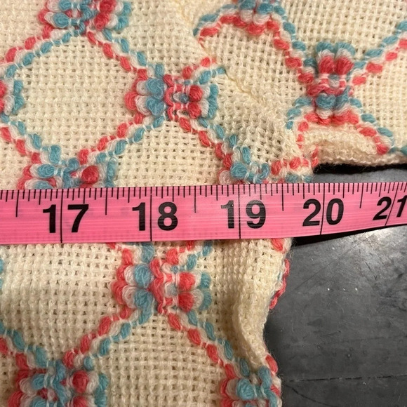 Vintage Popcorn Knit V Neck Sweater Pink Blue Cream Small - Picture 5 of 7